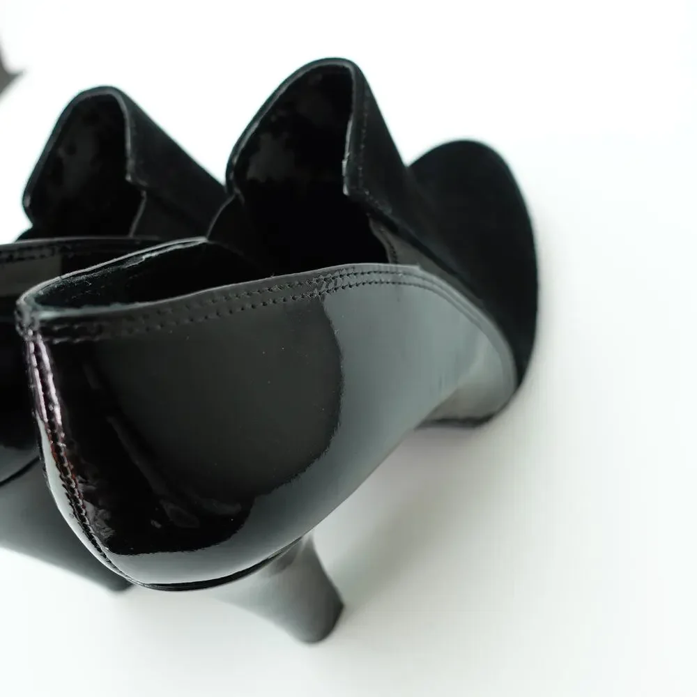 Antonio Melani Black Suede Patent Leather Heel Pump Booties Size 7.5